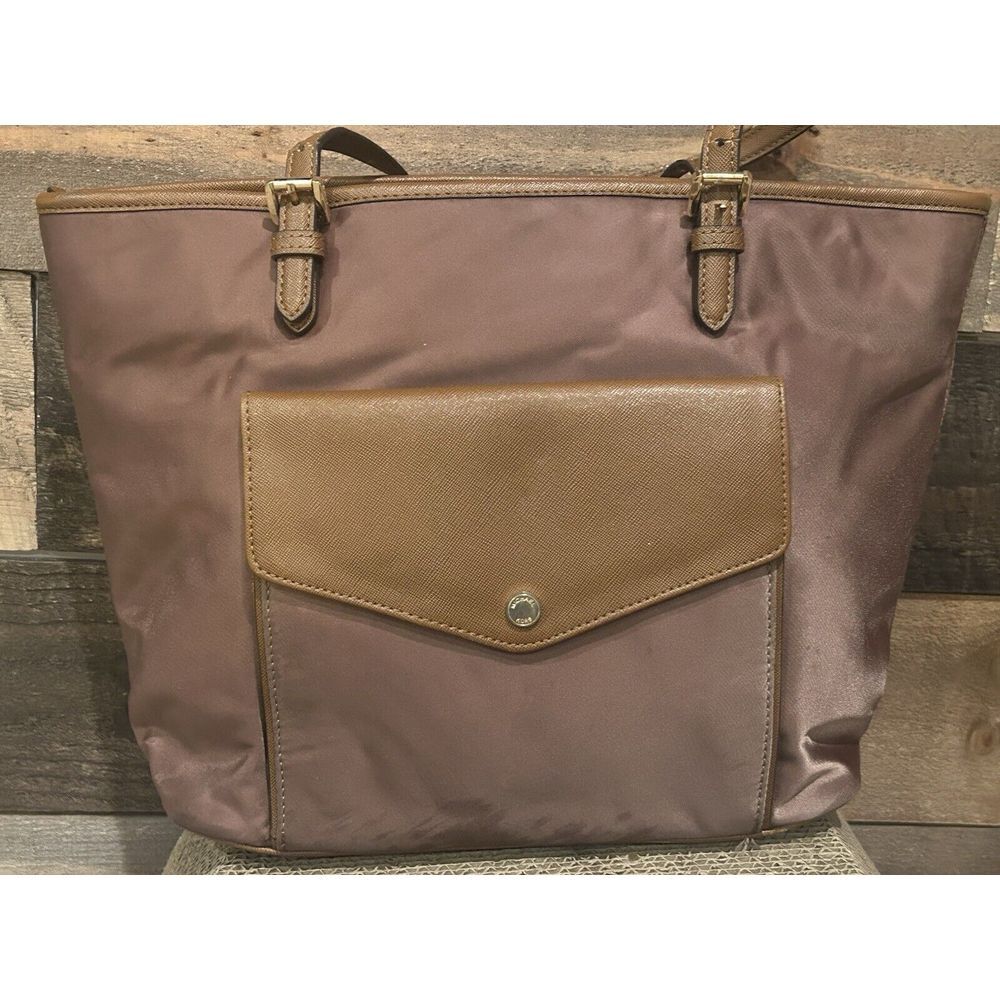 Michael Kors Nylon Tote Jet Set Nylon Saffiano Leather Tan Large Shoulder Bag - Picture 2 of 13